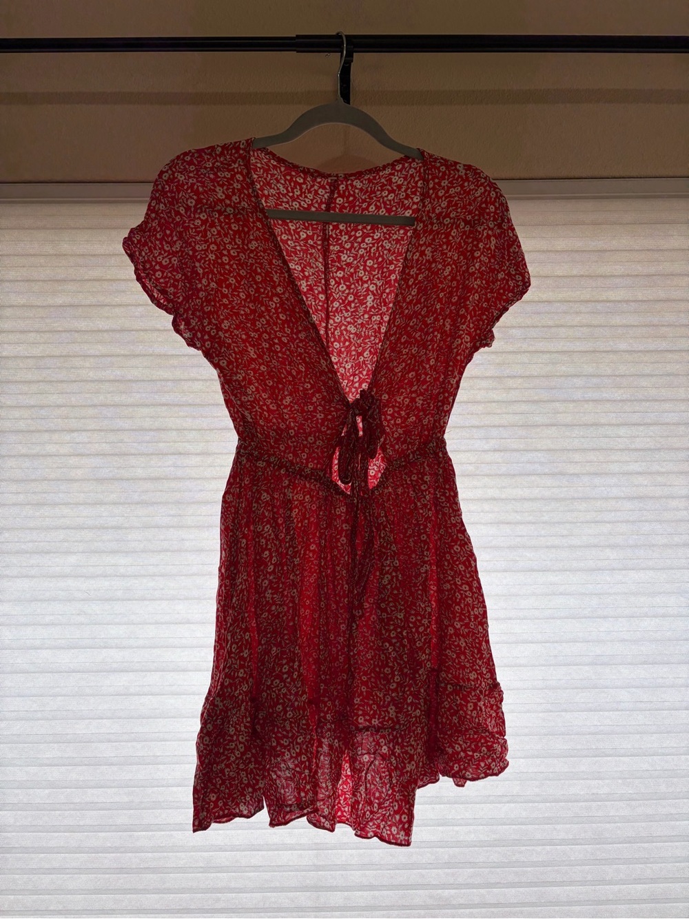 Red Floral Tie-Front Mini Dress